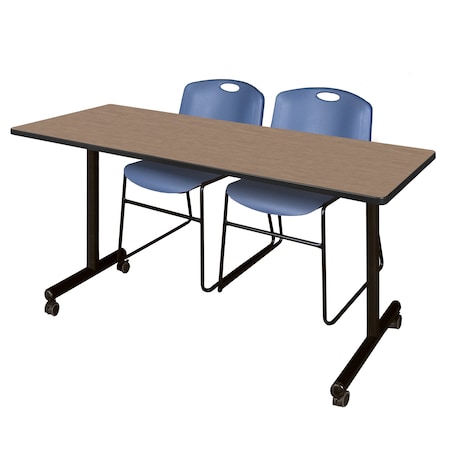 Regency Kobe Mobile T-Base Training Table W/ 2 Zeng Stack Chairs, 60 in W, 24 in L, Noble Oak MKTRCC6024NO44BE
