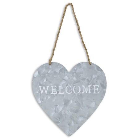 Homeroots 10" Gray Galvanized Metal Heart Shaped Welcome Wall Decor 379864