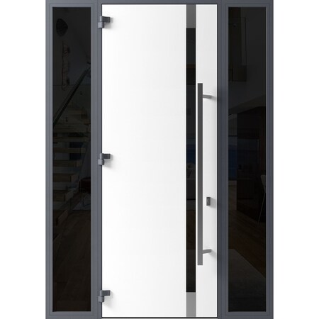 Vdomdoors Front Exterior Prehung Steel Door Ronex1011 Grey 96 2 Sidelight Exterior Windows Sidelites RONEX1011EXD-GRE-W16+36+16xH96-RH-I