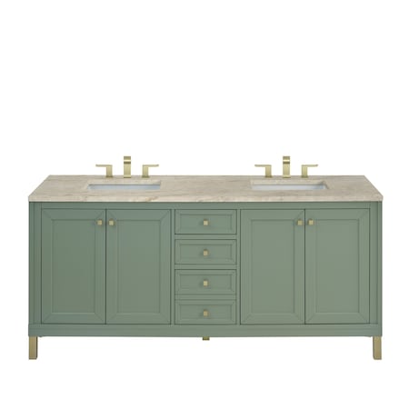 James Martin Vanities Chicago 72" Double Vanity, Smokey Celadon, w/ 3 CM Tajnar Eclos Top 503-V72-SC-3TJR