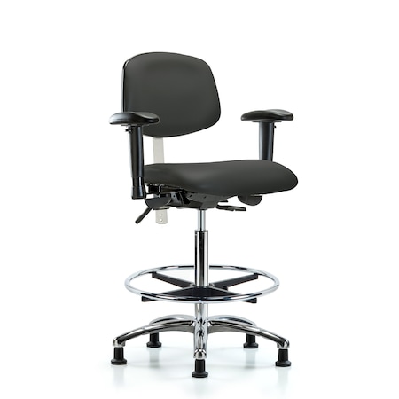 Blue Ridge Ergonomics Clean Room Chair Hi Ben Chair, Vin, Chr, AA, CF, Gld, Gry, CL100, Adjustable Arms, 26" to 35-1/2" Height BR-NCR-VHBCH-CR-T0-A1-CF-RG-8605