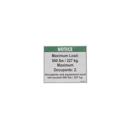 Genie REPLACEMENT DECAL, NOTICE MAX LOAD 500 LBS 37052