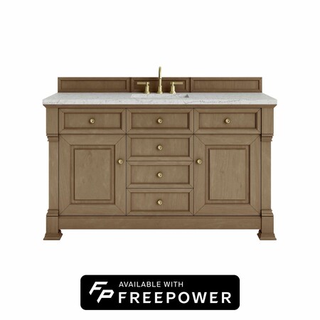 James Martin Vanities Brookfield 60 in. Single Vanity, Pecan w/ 3 CM Eternal Jasmine Pearl Silestone Top 547-V60S-PCN-FEJP