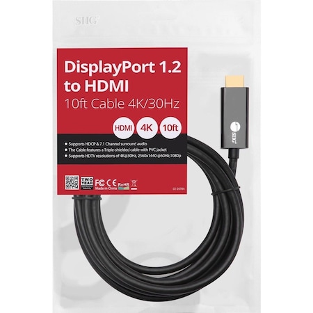 Siig DisplayPort 1.2 to HDMI Cable-10ft CB-DP1R12-S1