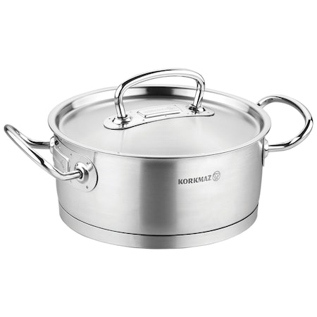 Korkmaz Proline Professional Series 4.5 Liter Stainless Steel Low Casserole with Lid in Silver A1170