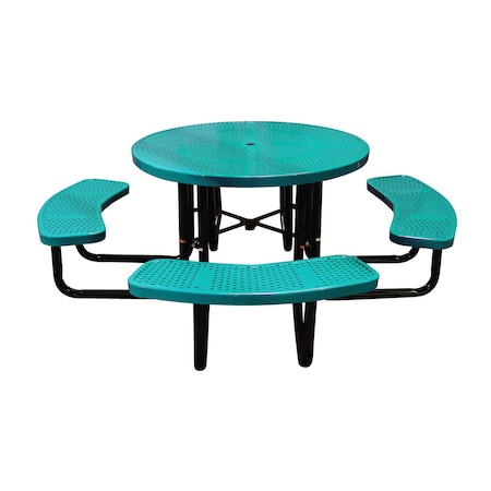 Leisure Craft 46" Round Picnic Table, Perforated Metal, Portable, Teal T46ROP-PERF-TEAL