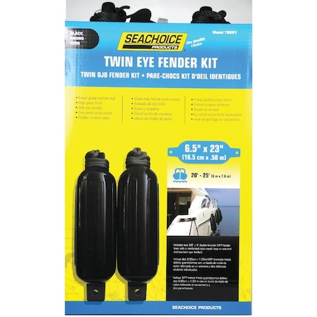 Seachoice 6'' x 23'' Black Twin Eye Boat Fender Kit, 2PK 79281