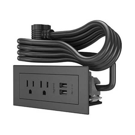 Legrand Outlet Strip, USB, 2 NEMA 5-15P, 5-15P, 6 ft., Black RDZBK