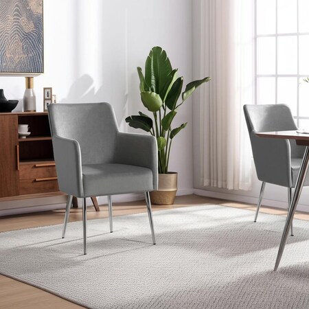 Homeroots Set of Two Light Gray And Silver Upholstered Velvet Dining Arm Chairs 535391