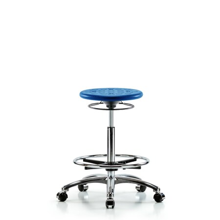 Blue Ridge Ergonomics Huron Poly Stool Chrome, High Bench, Foot Ring, Casters, Blue BR-IPHBSO-CR-CF-CC-BLU