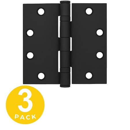 Global Door Controls Heavy Duty 4.5 in. x 4.5 in. Matte Black Full Mortise Squared Radius Ball Bearing Hinge, 3PK CPH4545BNRP-US19-3