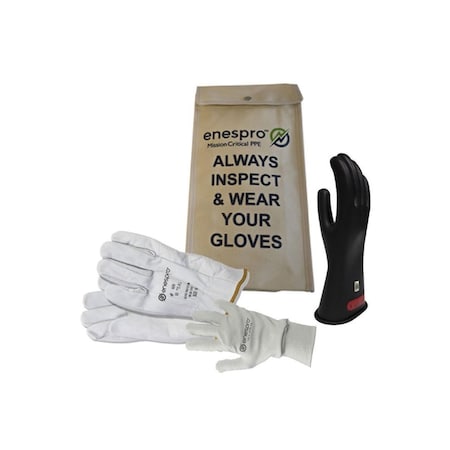 Enespro Voltage Glove Premium Kit, Size 9, rubber/Leather, Black, ASTM Class: Class 0, 1000 VAC KITGC0B09AG