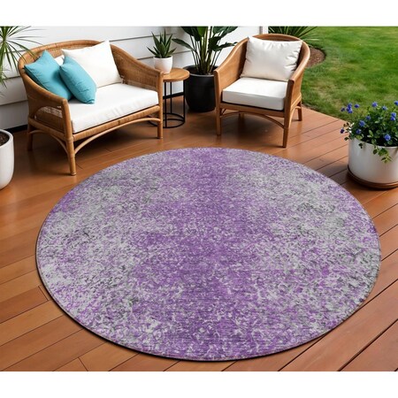Homeroots 8' Plum Purple And Silver Round Oriental Washable Indoor Outdoor Area Rug 588836