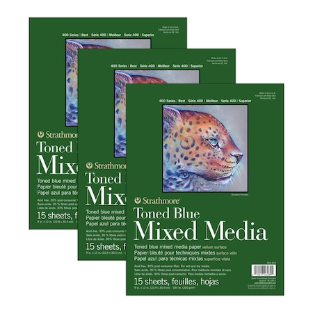 Strathmore 400 Series Mixed Media Pad, Toned Blue, Glue Binding, 15 Sheet, 9x12 inch, 3PK P462-409-03
