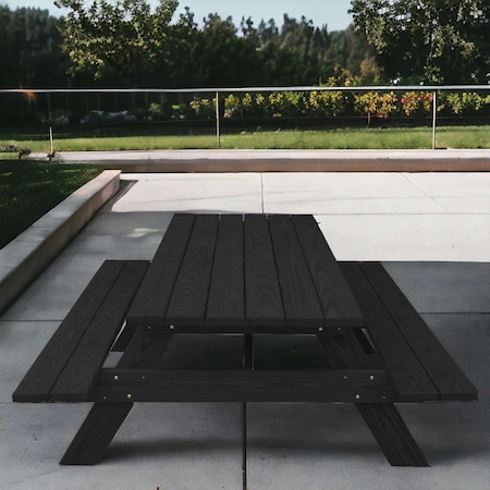 Homeroots 94" Charcoal Solid Wood Outdoor Picnic Table 524996