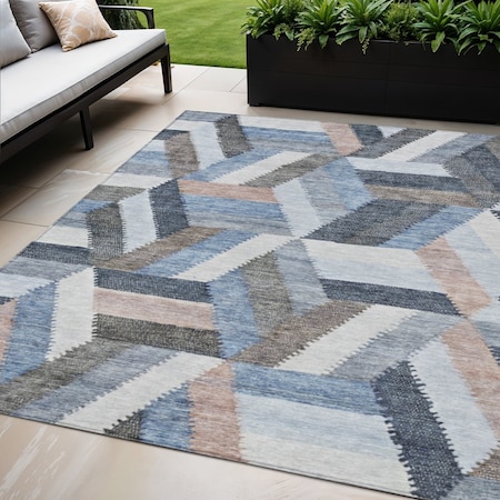 Homeroots 5' X 8' Blue Geometric Washable Indoor Outdoor Area Rug 608047