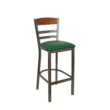 Bfm Seating Barrick Steel Wood Back Bar Stool - Grade 2 Upholstered Seat, Autumn Ash Back - Clear Coat Finish 2165BVNS041-AACL