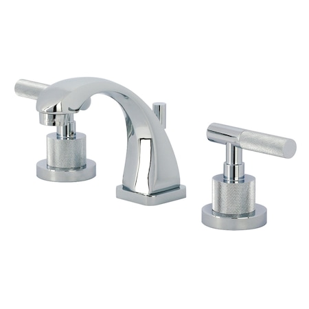 Kingston Brass Widespread Bathroom Faucet with Knurled Handle and Brass Pop-Up, Polished Chrome KS4941KNL