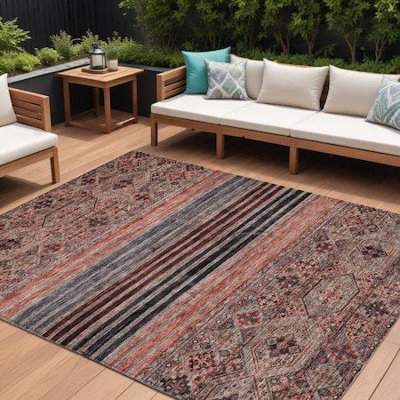 Homeroots 10' X 14' Rust Gray And Salmon Medallion Washable Indoor Outdoor Area Rug 615913