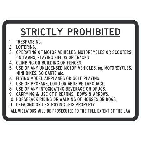 Lyle Strictly Prohibited Trespassing Loitering, 24x18, Non-Reflective, White G-12169-NA_24x18