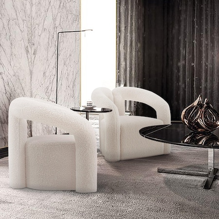 Manhattan Comfort Modern Darian Boucle Accent Chair in Cream, 2PK 2-AC061-CR