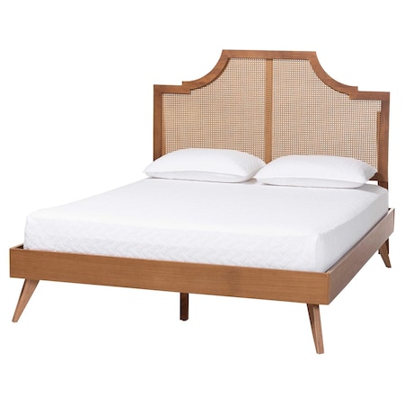 Baxton Studio Rodolfo Platform Bed - Mid-Century Modern Bed with Woven Rattan Headboard, Queen 268-12648-9408-ZORO
