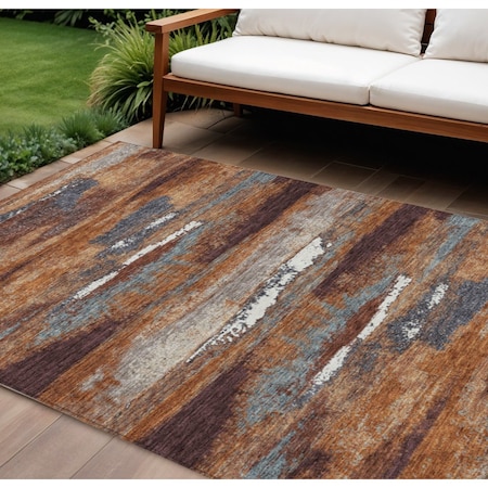 Homeroots 10' X 14' Copper Rust And Ivory Abstract Washable Indoor Outdoor Area Rug 612496