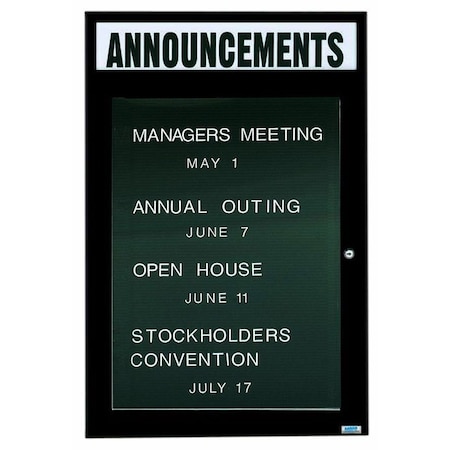 Aarco Illuminated Enclosed Letter Board Directory w/ Powder Coated Black Al Frame and Header, 36''Hx24''W ADC3624HIBK