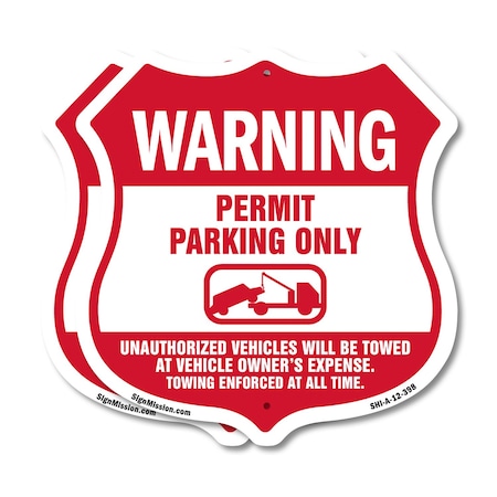 Signmission No Parking Without Permit Shield Sign Wa, 12 inch X 12 inch, Aluminum Metal Sign, 2PK SHI-A-2PACK-12-398