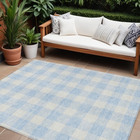 Homeroots 10' X 14' Sky Blue And Gray Plaid Washable Indoor Outdoor Area Rug 595438
