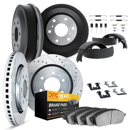 Dynamic Friction Co DFC Brake Rotor Drilled & Slotted Rotor - Silver w/Heavy Duty Brake Pad & HW Kit 7284-42038