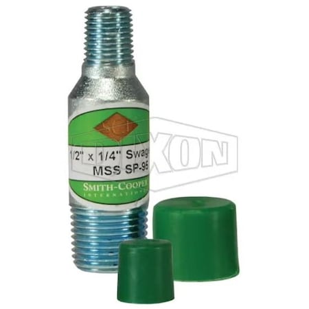 Dixon Swage Nipple with Green Cap, 3/4 x 1/2 in x 3 in L MNPT, Wrought Carbon Steel, Zinc Plated, SCH 80/X SW80-075050