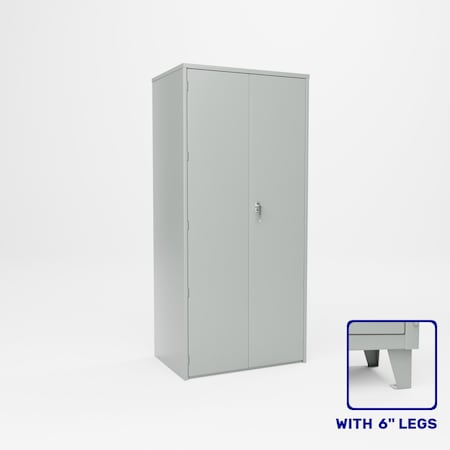 Pucel Heavy Duty Storage Cabinet with 6 in Legs, 36 in W x 84 in H x 24 in D, Solid Doors, Gray HDSC-3678-24-4L