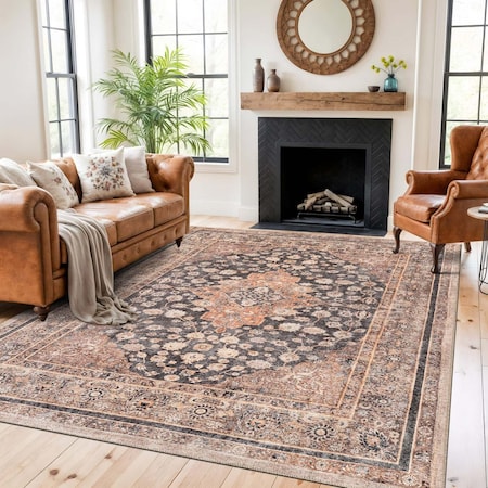 World Rug Gallery Black Traditional Flat Pile Rug - Washable and Pet Friendly, Non-Slip Surface 7 ft 7 in x 9 ft 6 in WR171BLACK8X10