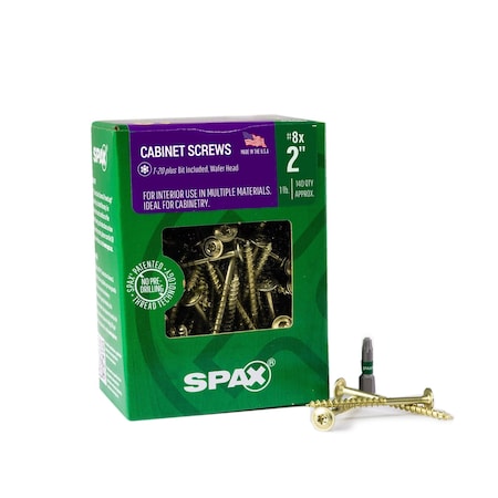 Spax #8 x 2 in Interior Cabinet Wood Screws Construction Wafer Head T-Star Plus, 140PK 4281020400504