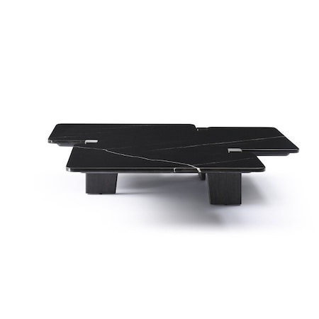 Homeroots 47" Black Genuine Marble and Solid Wood Free Form Coffee Table 714519