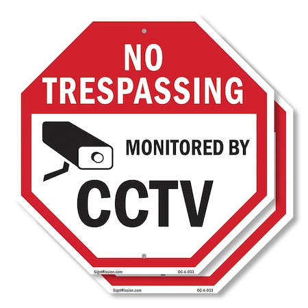 Signmission No Trespassing Monitored By CCTV, 10 inch X 10 inch, Plastic Sign, 2PK OC-P-2PACK-10-33