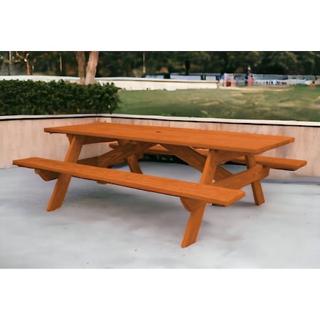 Homeroots 94" Brown Solid Wood Outdoor Picnic Table with Umbrella Hole 525010