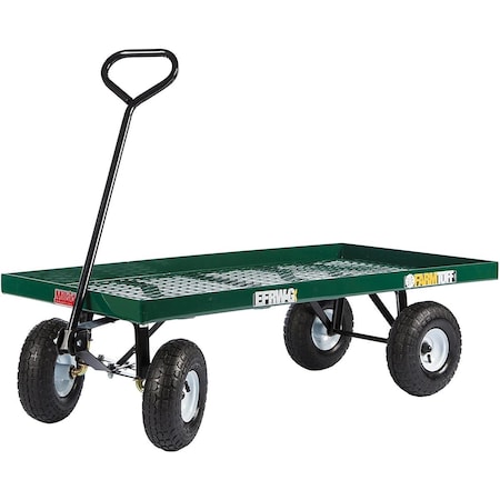 Millside Single Tier Metal Deck Wagon with Flat Free Tires, Green M98 EFRWGFF