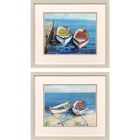 Set Of Two Day of Fishing Distressed White Framed Wall Art, 2PK