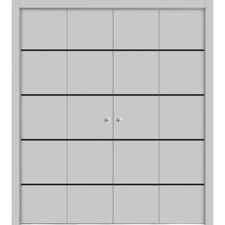Sartodoors Sliding Closet Double Bi-fold Doors, Planum 0015 Matte Grey and Aluminum Strips, Sturdy Tracks Mold PLANUM0015DBF-GRE-96 x 84 (4* 24x84)