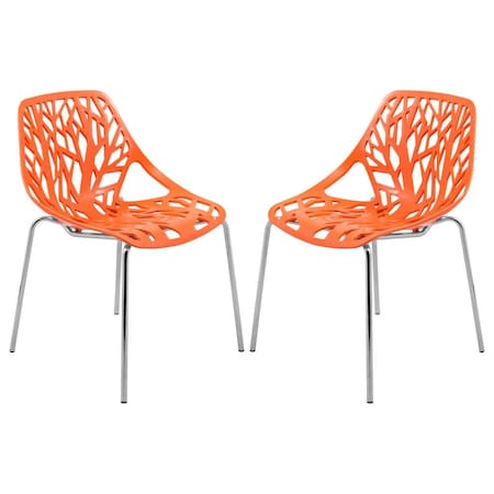 Leisuremod Modern Asbury Dining Chair with Chromed Legs, Orange, 2PK AC16OR2