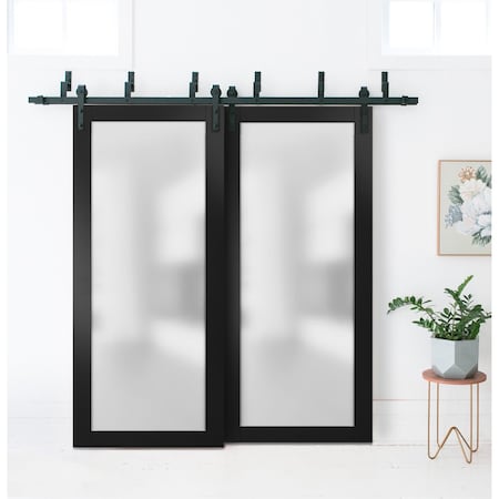 Sartodoors Bypass 64x80" Hardware Planum 2102 Black Matte Top Mount 6.6' Rails Hardware Set Modern Wood PLANUM2102BBB-BLK-64