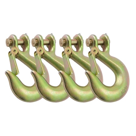 Mytee Products G70 3/8in Clevis Slip Hook w/ Latch - 6,600 lbs WLL HD Grade 70 Safety Chain Hook for Trailer, 4PK GH38-Lx4