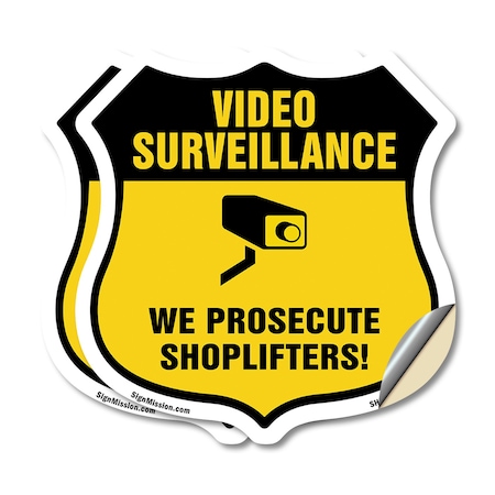 Signmission Video Surveillance Shield Sign We Prosec, 18 inch X 18 inch, Vinyl Decal, 2PK SHI-D-2PACK-18-471