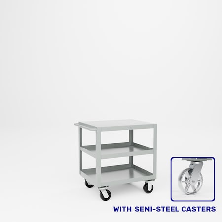 Pucel Heavy Duty Shop Truck, 30 in W x 24 in D x 33.5 in H, Three Shelves, Push Handle, Red 2430-DT-3S