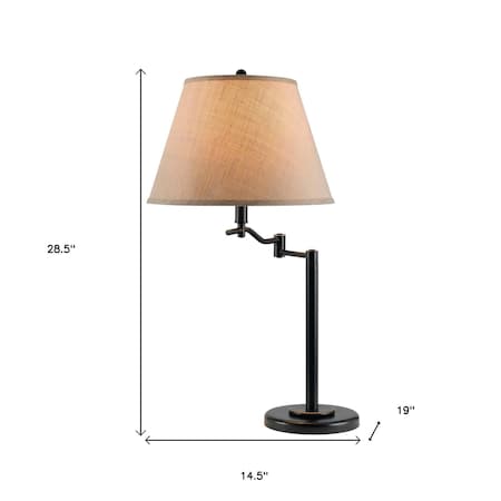 Homeroots 29" Bronze Metal Swing Arm Table Lamp With Off White Empire Shade 524656