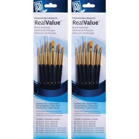 Princeton RealValue Brush Set, Gold Taklon Bristles, Short Handle Mixed Media Paintbrush, 6-Piece Set, 2PK PR9137