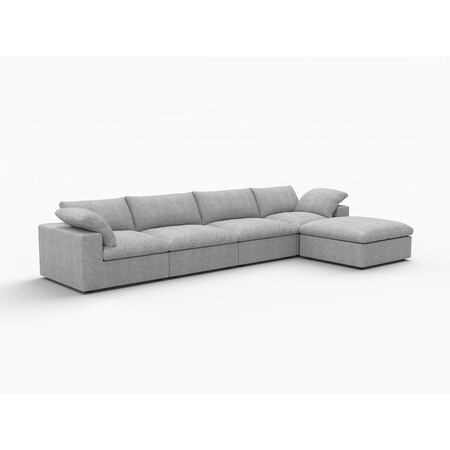 Homeroots 160" Light Gray Linen Blend Modular Sofa With Ottoman And Storage 714557