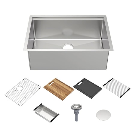Whitehaus 27 in Undermount Single Bowl 16 Gauge Brushed Stainless Steel Workstation Sink